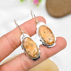 Picture Jasper Earrings 925 Sterling Silver Earrings Picture Jasper Gemstone Earrings Handmade Earrings Jasper Jewelry Christmas Gifts