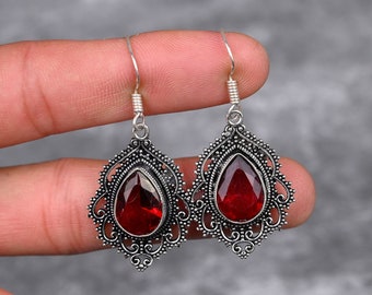 Boucles D'oreilles Clips Anciennes En Grenat Et Argent - Bijou Vintage Occasion