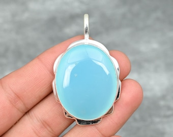 Chalcedony Pendant 925 Sterling Silver Pendant Necklace Chalcedony Gemstone Pendant Jewelry Handmade Pendant Chalcedony Jewelry Gift For Her