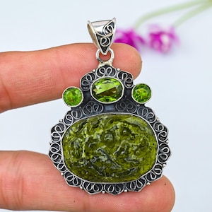 Moldavit Quarz Anhänger 925 Sterling Silber Anhänger Moldavit Rohedelstein Anhänger Handmade Anhänger Moldavit Schmuck Geschenk für ihre Mutter