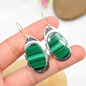 Malachite Earrings 925 Sterling Silver Earrings Malachite Gemstone Earrings Jewelry Handmade Earrings Malachite Jewelry Gift For Her Mother