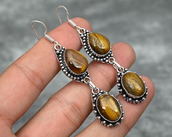 Boucles d’oreilles Tiger Eye 925 Boucles d’oreilles en argent sterling Boucles d’oreilles Tiger Eye Gemstone Boucles d’oreilles faites à la main Tiger Eye Jewelry Cadeau de Noël pour elle