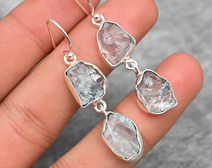 Unique Aquamarine Earrings 925 Sterling Silver Earrings Aquamarine Raw Gemstone Earrings Jewelry Aquamarine Jewelry Thanksgiving Gift