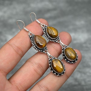 Tiger Eye Earrings 925 Sterling Silver Earrings Tiger Eye Gemstone Earrings Handmade Earrings Tiger Eye Jewelry Christmas Gift For Her