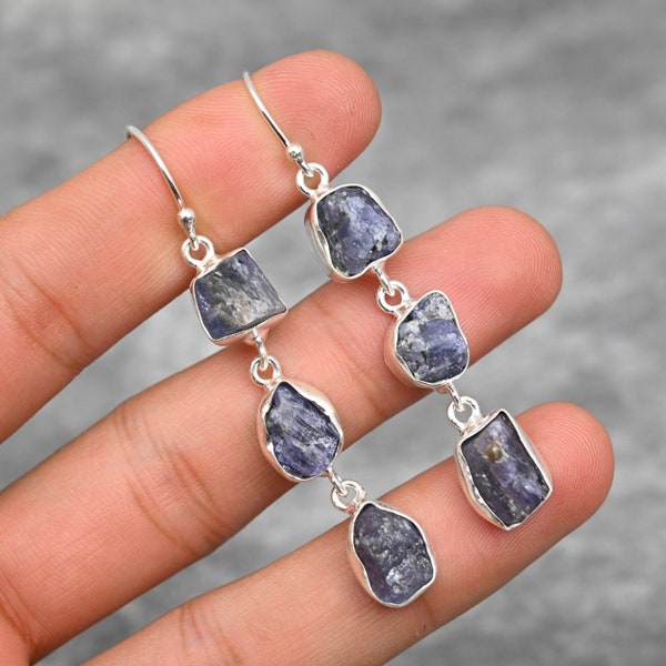 Tanzanite Rough Earrings 925 Sterling Silver Earrings Tanzanite Gemstone Earrings Jewelry Handmade Earrings Tanzanite Jewelry Christmas Gift