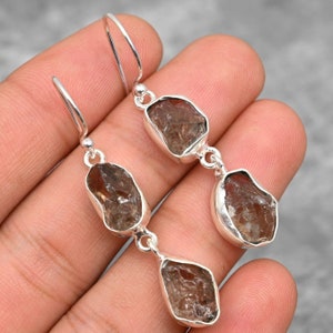 Smoky Topaz Earrings 925 Sterling Silver Earrings Smoky Topaz Raw Gemstone Earrings Jewelry Smoky Topaz Jewelry Natural Rough Stone Earrings