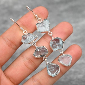 Aquamarine Earrings 925 Sterling Silver Earrings Aquamarine Raw Gemstone Earrings Jewelry Aquamarine Jewelry Natural Rough Stone Earrings