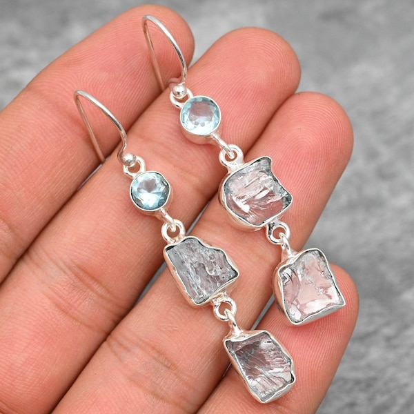 Aquamarine Earrings 925 Sterling Silver Earrings Aquamarine Raw Gemstone Earrings Jewelry Aquamarine Jewelry Natural Rough Stone Earrings