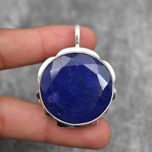 Blue Sapphire Pendant 925 Sterling Silver Pendant Blue Sapphire Gemstone Pendant Handmade Jewelry Blue Sapphire Jewelry Birthday Gifts