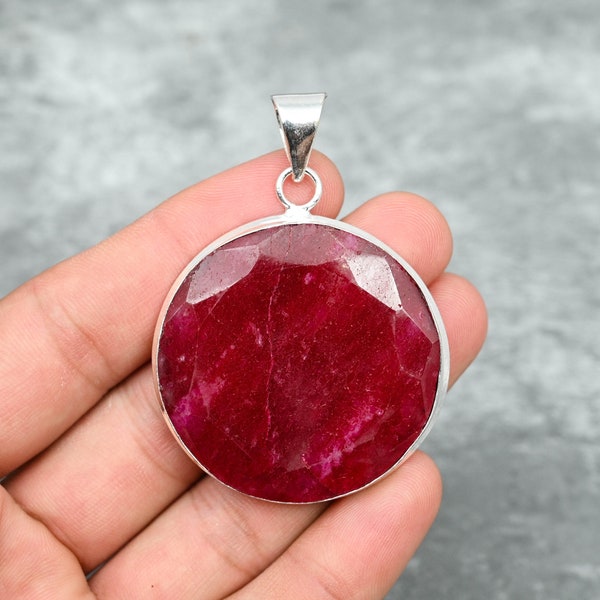 Kashmir Red Ruby Pendant 925 Sterling Silver Pendant Kashmir Red Ruby Gemstone Pendant Handmade Silver Kashmir Red Ruby Jewelry Gift For Her