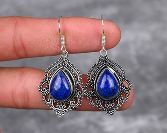 Lapis Lazuli oorbellen 925 sterling zilveren oorbellen Lapis Lazuli edelsteen oorbel sieraden handgemaakte oorbellen Lapis Lazuli sieraden cadeau voor haar