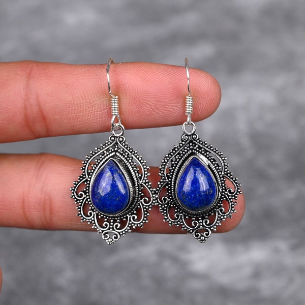 Pendientes Lapis Lazuli 925 Pendientes de plata de ley Lapis Lazuli Gemstone Pendiente Joyería Pendientes hechos a mano Lapis Lazuli Joyería Regalo para ella