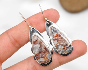 Crazy Lace Agate Earrings 925 Sterling Silver Earrings Laguna Lace Agate Gemstone Earrings Handmade Earrings Lace Agate Jewelry Gift For Her