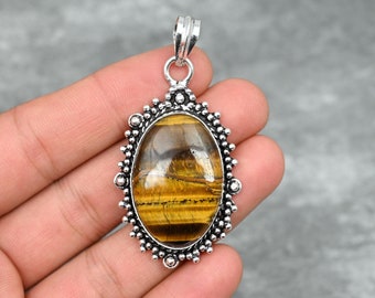 Tiger Eye Pendant 925 Sterling Silver Pendant Tiger Eye Gemstone Pendant Handmade Silver Jewelry Tiger Eye Jewelry Gift For Her Mother