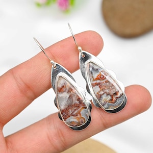 Crazy Lace Agate Earrings 925 Sterling Silver Earrings Laguna Lace Agate Gemstone Earrings Handmade Earrings Lace Agate Jewelry Gift For Her