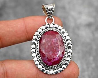 Kashmir Red Ruby Pendant 925 Sterling Silver Pendant Kashmir Red Ruby Gemstone Pendant Handmade Jewelry Ruby Jewelry Christmas Gift For Her