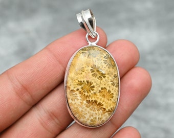 Fossil Coral Pendant 925 Sterling Silver Pendant Fossil Coral Gemstone Pendant Handmade Pendant Jewelry Fossil Coral Jewelry Gift for Her