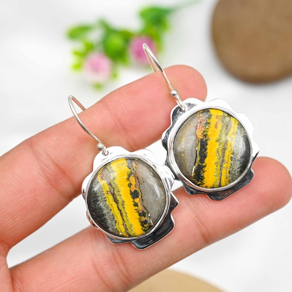 Hinged Yellow Bumblebee Jasper Golden Drop Earrings main image 0