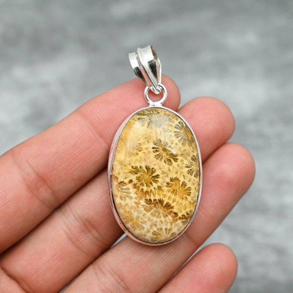 Fossil Coral Pendant 925 Sterling Silver Pendant Fossil Coral Gemstone Pendant Handmade Pendant Jewelry Fossil Coral Jewelry Gift for Her