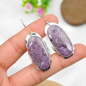 Charoite Earrings 925 Sterling Silver Earrings Charoite Gemstone Earrings Jewelry Handmade Earrings Charoite Jewelry Gift For Her Mother