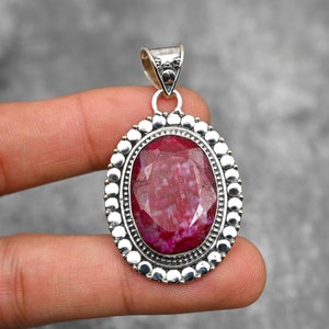 Kashmir Red Ruby Pendant 925 Sterling Silver Pendant Kashmir Red Ruby Gemstone Pendant Handmade Jewelry Ruby Jewelry Christmas Gift For Her image 1