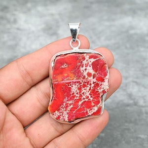 Red Sea Sediment Jasper Pendant 925 Sterling Silver Pendant Sea Sediment Gemstone Pendant Handmade Silver Sea Sediment Jewelry Gift For Her