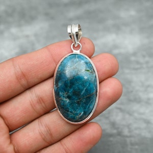 Neon Blue Apatite Pendant 925 Sterling Silver Pendant Neon Blue Apatite Gemstone Pendant Handmade Silver Neon Apatite Jewelry Gift For Her