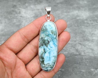 Larimar Pendant 925 Sterling Silver Pendant Larimar Gemstone Pendant Jewelry Handmade Pendant Necklace Larimar Jewelry Gift For Her Mother