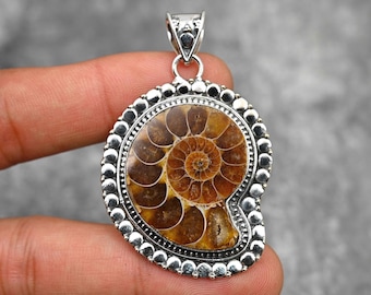 Ammonite Fossil Pendant 925 Sterling Silver Pendant Ammonite Fossil Gemstone Pendant Handmade Jewelry Ammonite Fossil Jewelry Gift For Her
