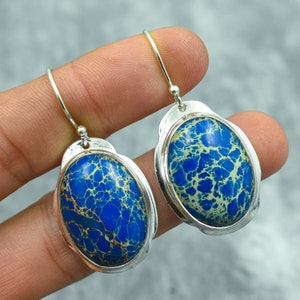 Blaue Meeressediment Ohrringe 925 Sterling Silber Ohrringe Meeressediment Edelstein Ohrringe Schmuck Handgemachte Meeressediment Schmuck Geschenk für Sie
