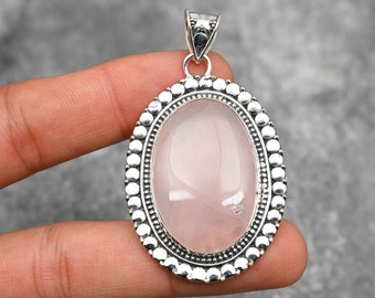 Silver Palace Pendentif en argent sterling 925 avec quartz rose naturel