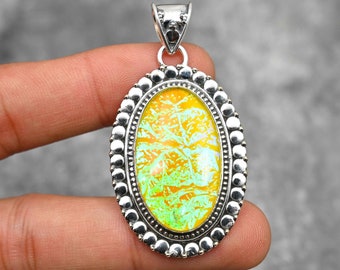 Pendentif Opale Triple En Argent 925 – Fait Main, Pierre De Laboratoire – Neuf Sans Emballage