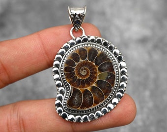 Ammonite Fossil Pendant 925 Sterling Silver Pendant Ammonite Fossil Gemstone Pendant Handmade Jewelry Ammonite Fossil Jewelry Gift For Her