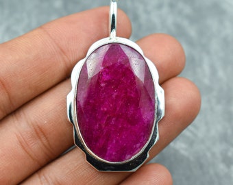 Kashmir Red Ruby Pendant 925 Sterling Silver Pendant Kashmir Red Ruby Gemstone Pendant Handmade Silver Kashmir Red Ruby Jewelry Gift For Her