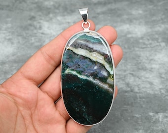 Moss Agate Pendant 925 Sterling Silver Pendant Moss Agate Gemstone Pendant Handmade Silver Jewelry Moss Agate Jewelry Gift For Her Mother