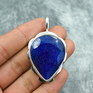 Blue Sapphire Pendant 925 Sterling Silver Pendant Blue Sapphire Gemstone Pendant Handmade Jewelry Blue Sapphire Jewelry Gift For Her Mother