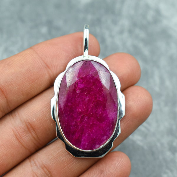 Kashmir Red Ruby Pendant 925 Sterling Silver Pendant Kashmir Red Ruby Gemstone Pendant Handmade Silver Kashmir Red Ruby Jewelry Gift For Her