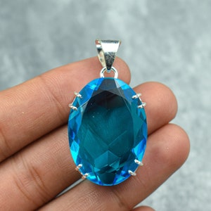 Swiss Blue Topaz Pendant 925 Sterling Silver Pendant Blue Topaz Gemstone Pendant Necklace Handmade Pendant Blue Topaz Jewelry Gift For Her
