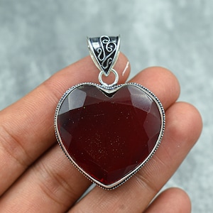 Garnet Heart Pendant, 925 Sterling Silver, Heart Shape