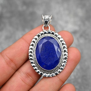 Blue Sapphire Pendant 925 Sterling Silver Pendant Blue Sapphire Gemstone Pendant Handmade Jewelry Blue Sapphire Jewelry Gift For Her Mother