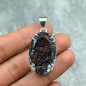 Black Rutile Pendant 925 Sterling Silver Pendant Black Rutile Gemstone Pendant for Necklace Handmade Silver Jewelry Gift for Her mother