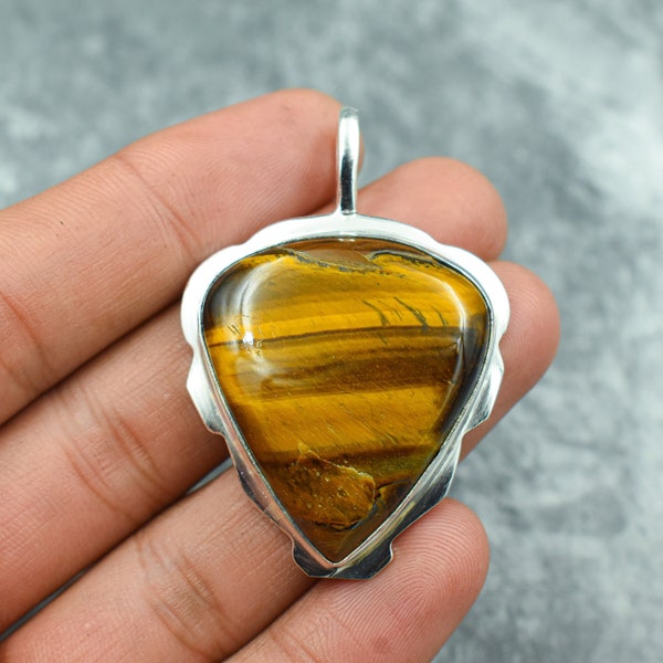 Tiger Eye Pendant 925 Sterling Silver Pendant Tiger Eye Gemstone Pendant Handmade Silver Jewelry Tiger Eye Jewelry Gift For Her Mother