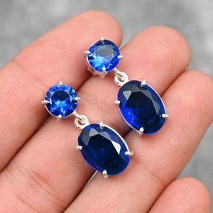 Blue Sapphire Earrings 925 Sterling Silver Earrings Blue Sapphire Gemstone Earrings Jewelry Handmade Earrings Sapphire Jewelry Gift For Her