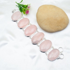 Rose Quartz Bracelet 925 Sterling Silver Bracelet Handmade Bracelet Silver Jewelry Rose Quartz Gemstone Bracelet Birthday Gifts for Her