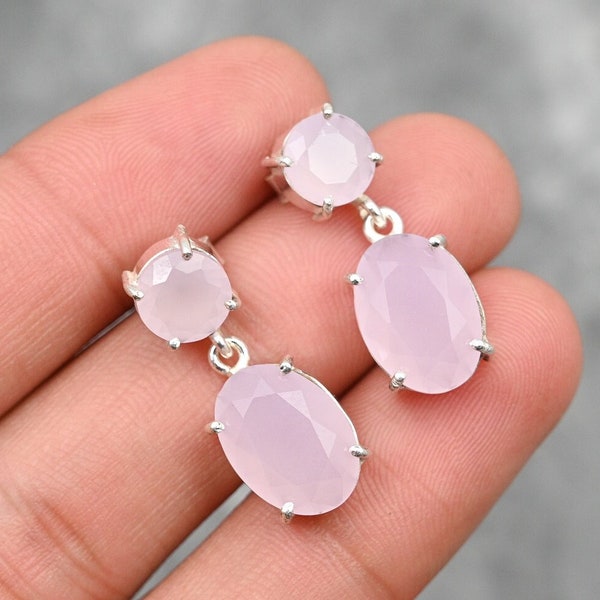 Rose Quartz Earrings 925 Sterling Silver Earrings Rose Quartz Gemstone Earrings Jewelry Handmade Rose Quartz Jewelry Christmas Gift For Her