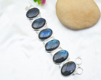 Labradorite Bracelet 925 Sterling Silver Bracelet Handmade Bracelet Silver Jewelry Labradorite Gemstone Wedding and Birthday Gifts for Her
