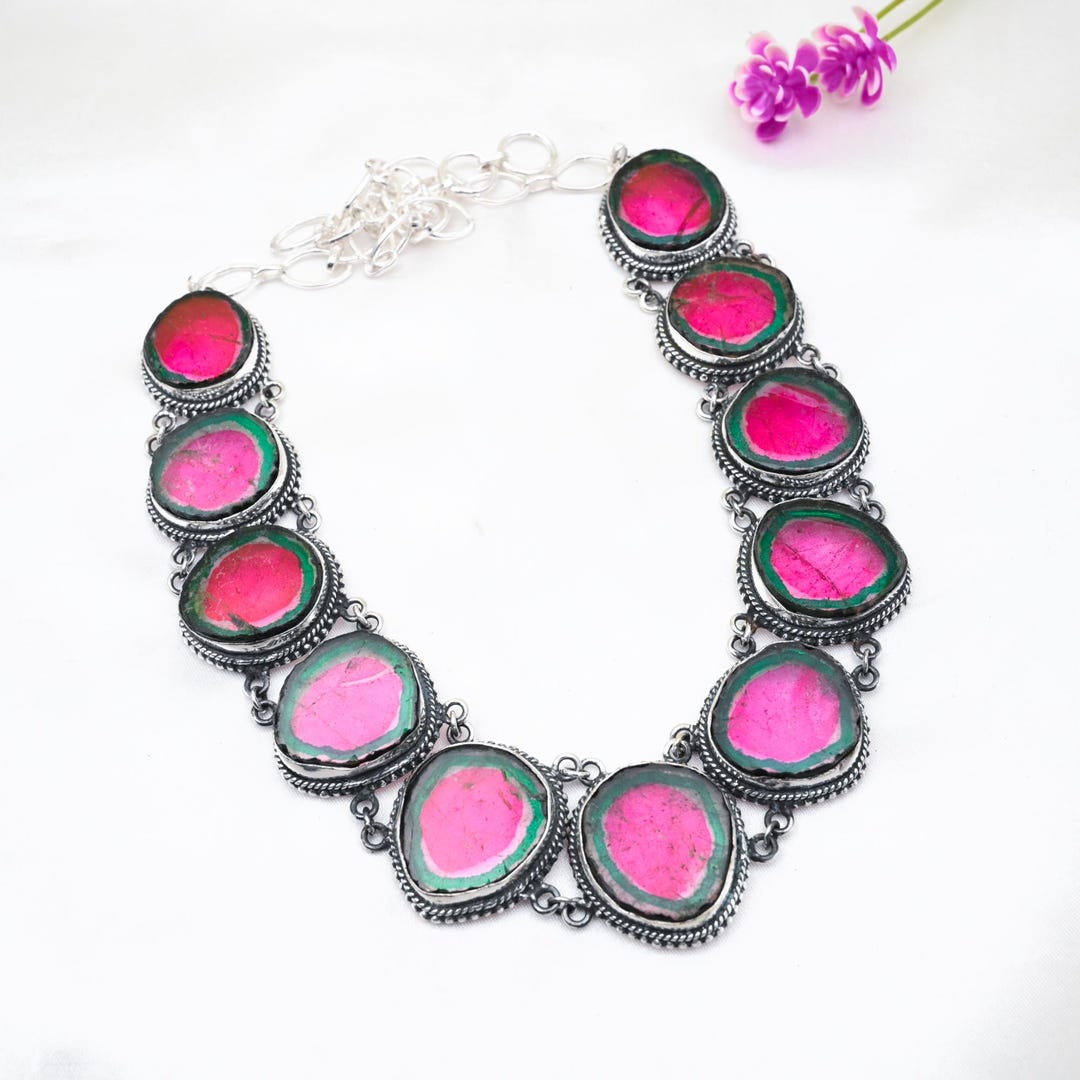 Graduated Rare Watermelon Tourmaline Tassel Mala Necklace