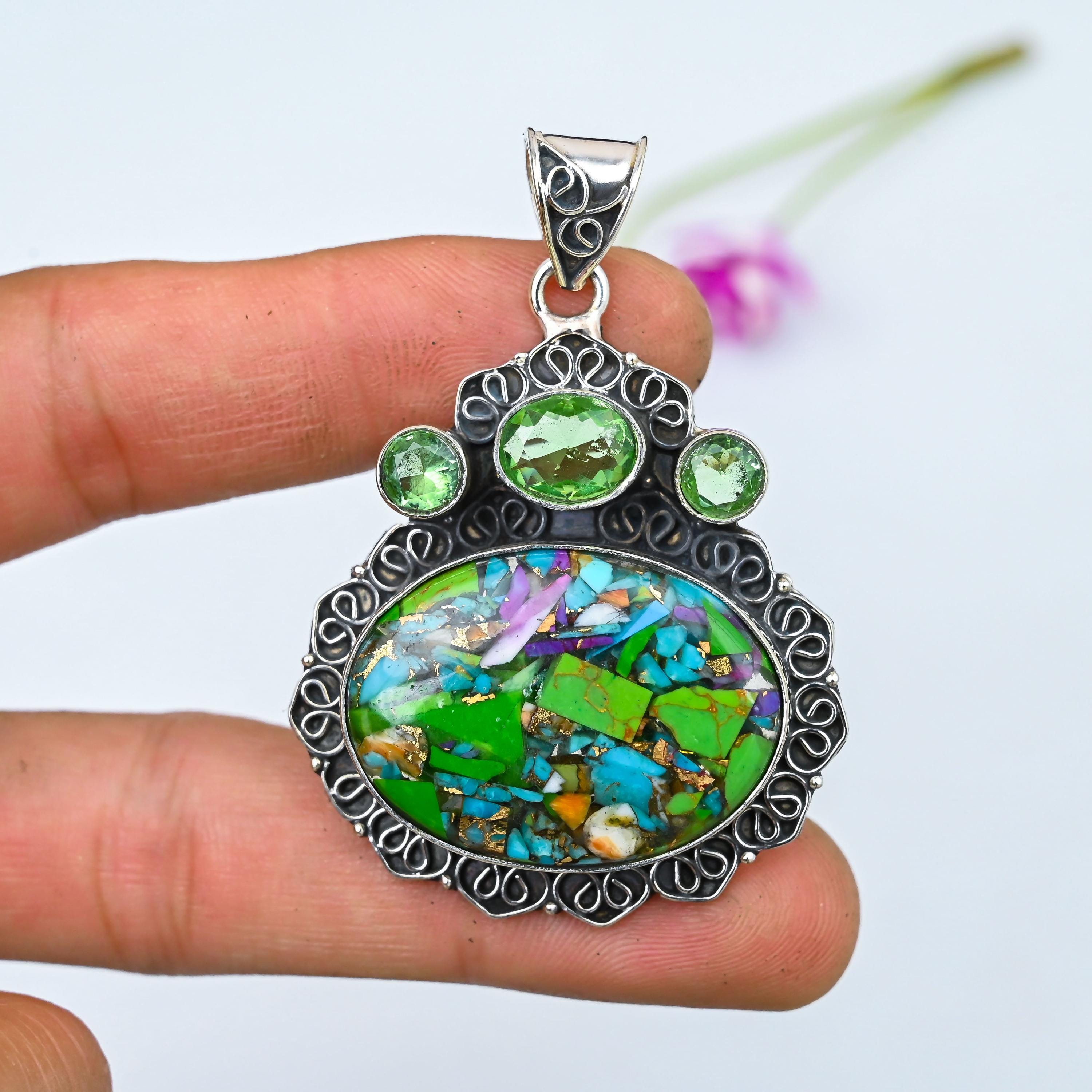 マルチ銅ターコイズペンダント 925スターリングシルバーペンダント マルチ銅ターコイズペンダント 925スターリングシルバーペンダント