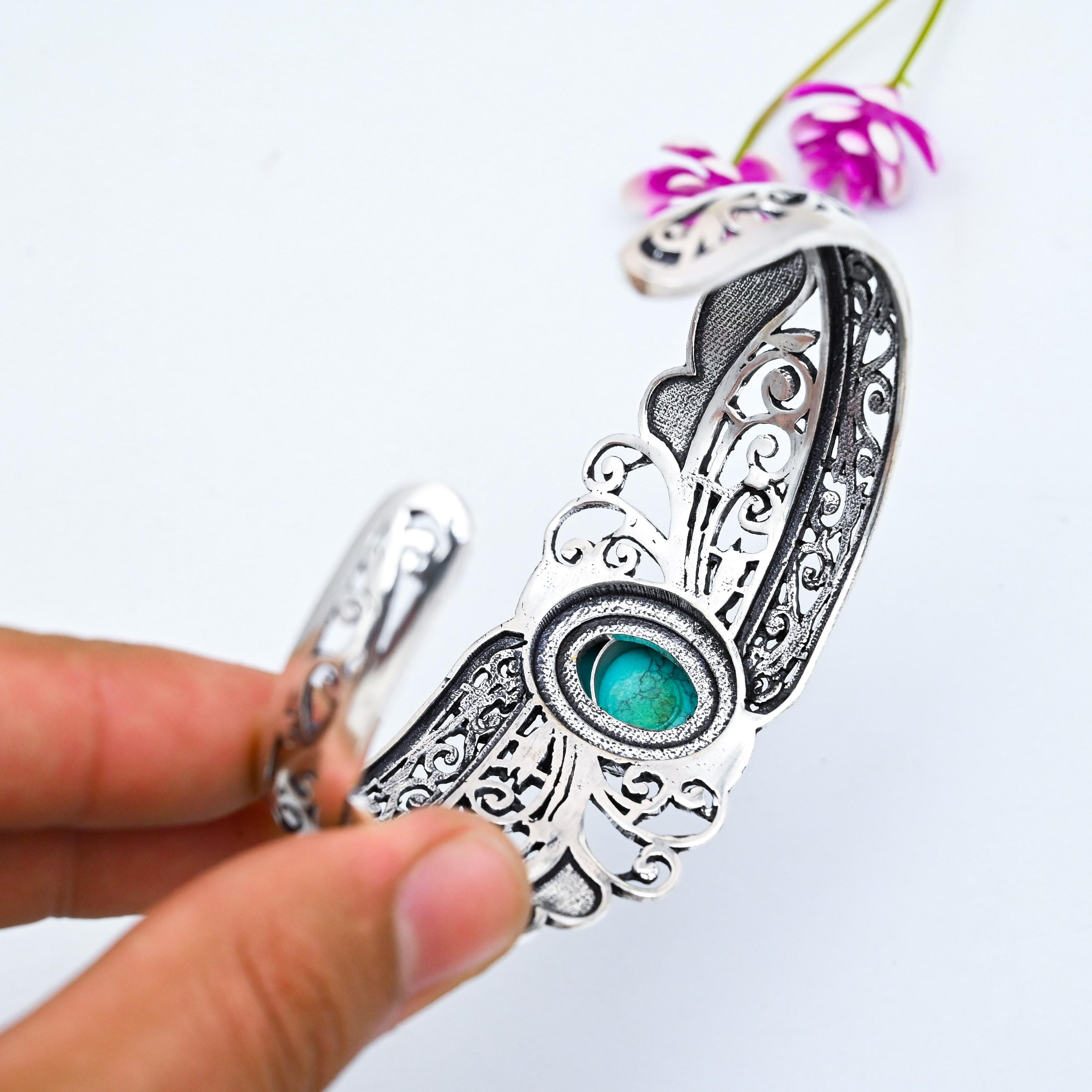 Turquoise Bangle 925 Sterling Silver Bangle Turquoise Bracelet