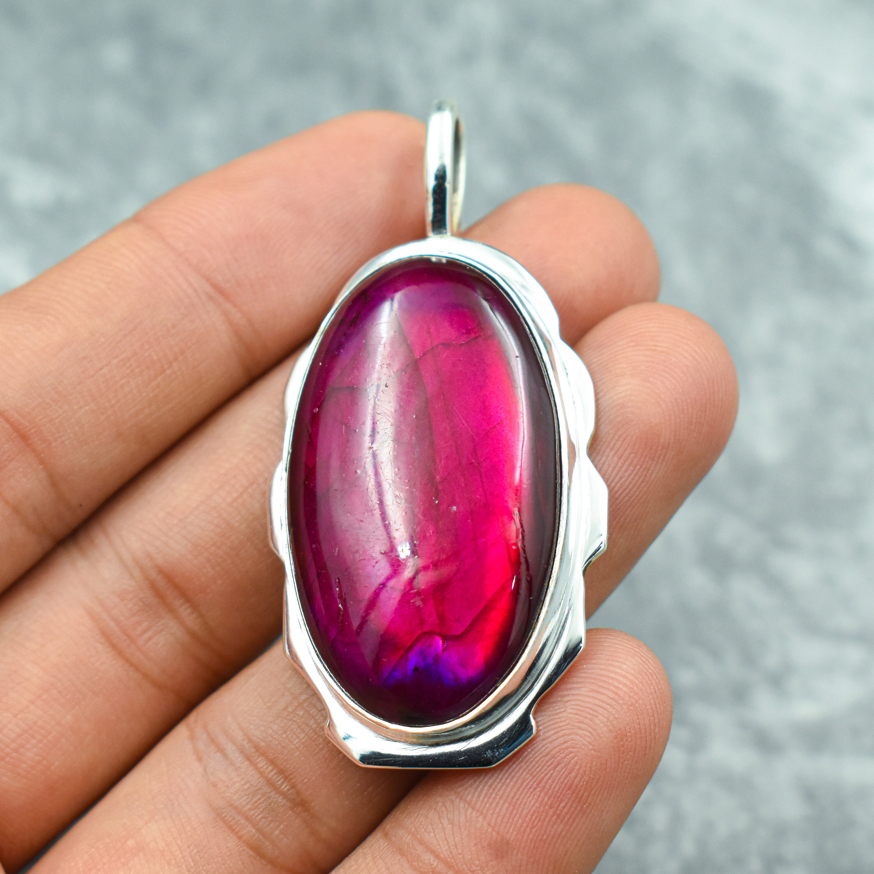 Pink Flash Labradorite Pendant 925 Sterling Silver Pendant Labradorite Gemstone Pendant Handmade Silver Labradorite Jewelry for Gift For Her